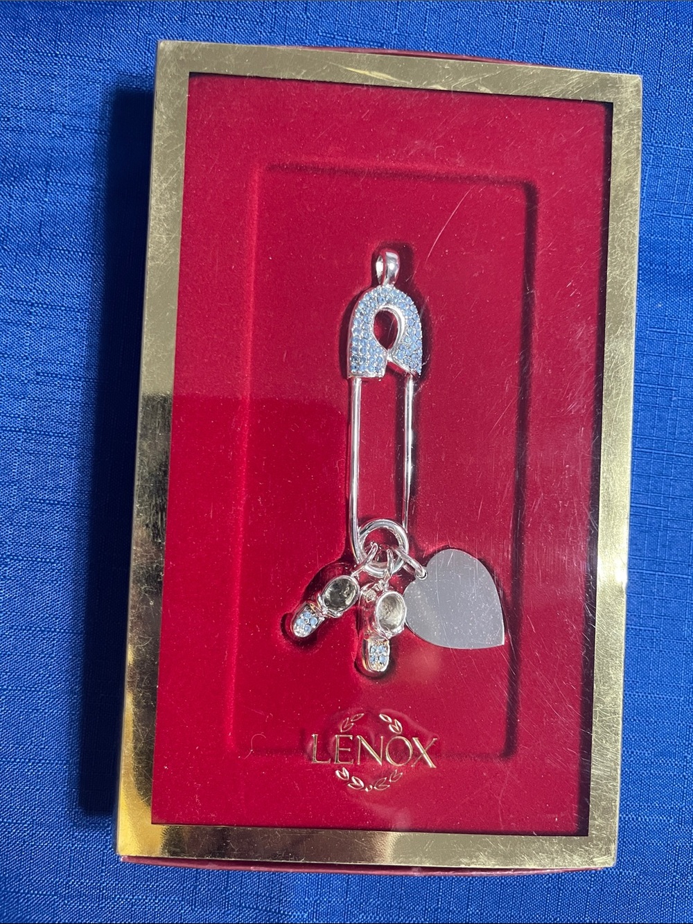 Lenox Baby Keepsake Safety Pin Baby Shoes Heart Newborn Baby Shower Gift